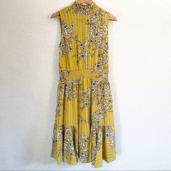 Nanette Lepore Smocked High Neck Floral Dress - Picture 2 of 10